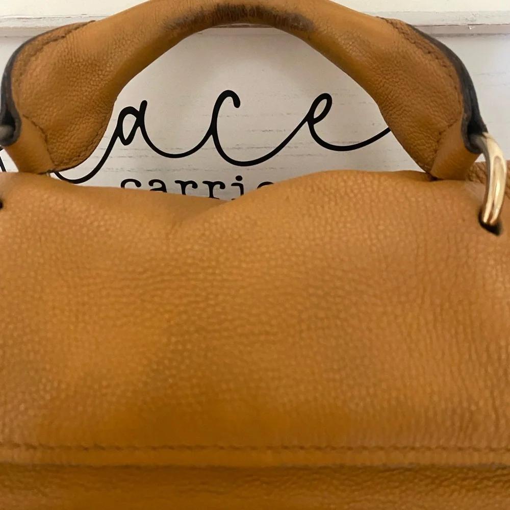 Chloe Elsie Light Brown Leather Satchel with Gold Tone Accents